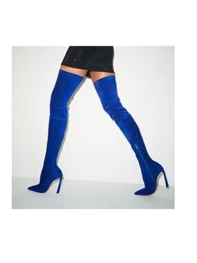 Christian Louboutin Condora Botta Alta Galactiqueen Blue Suede OTK Boots EU 37
